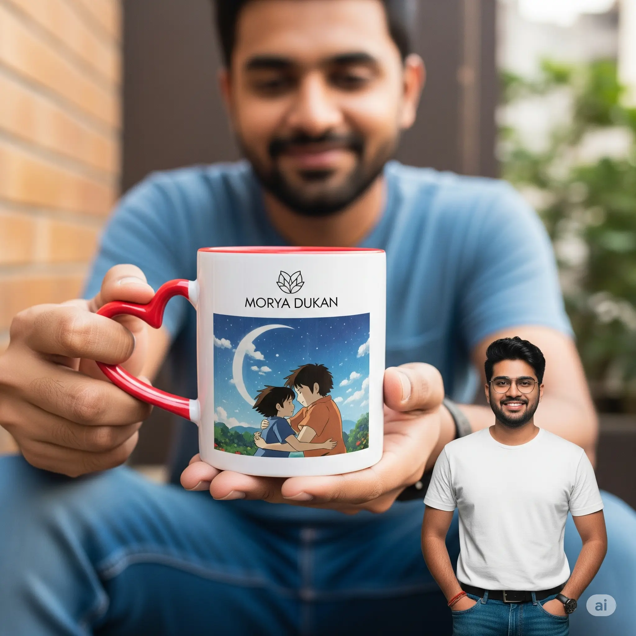 Personalized Red Heart Handle Coffee Mug - morya dukan