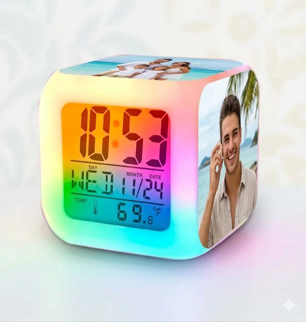 Personalized colour-changing LED alarm clock
