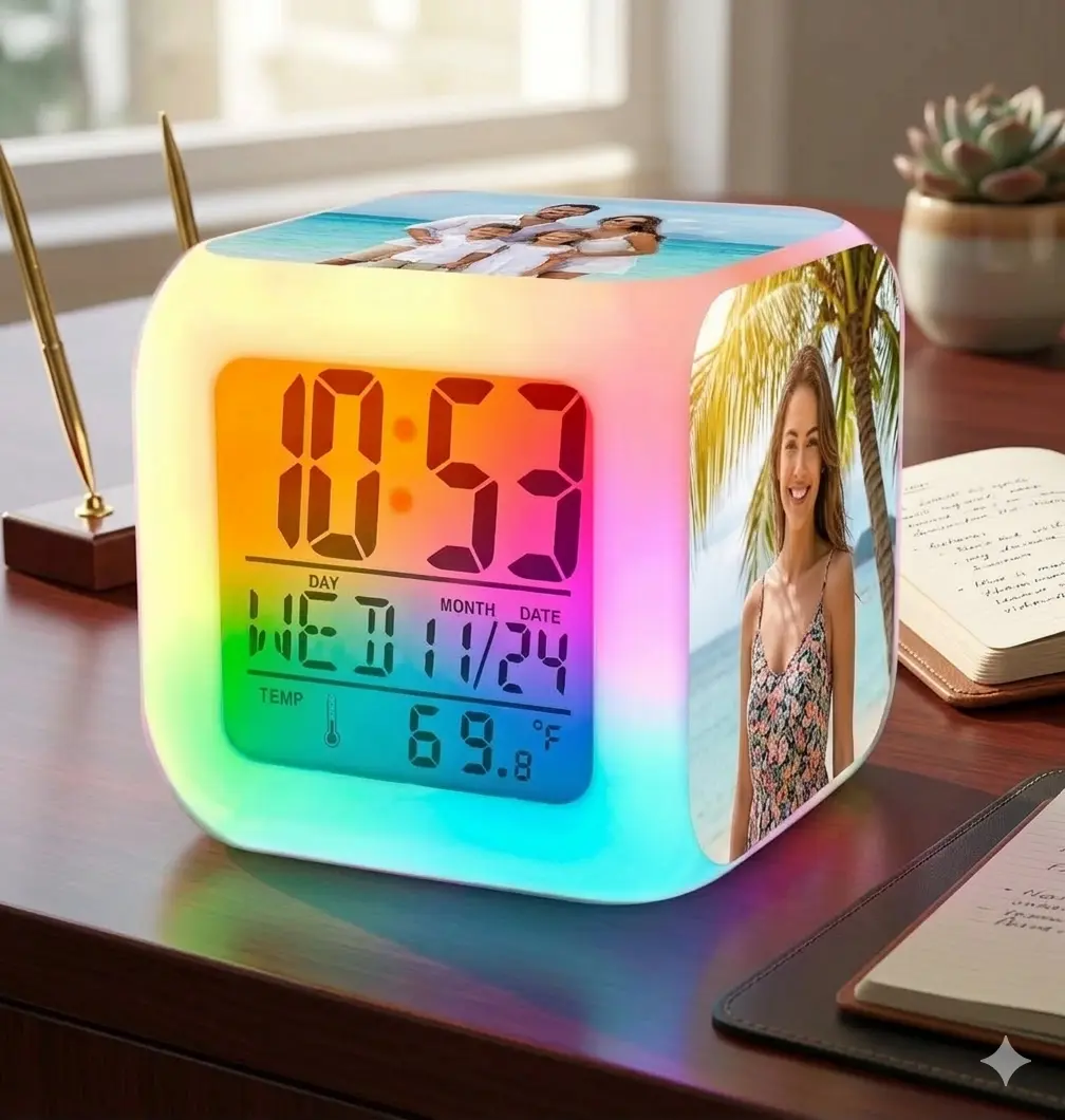 Personalized colour-changing LED alarm clock - morya dukan