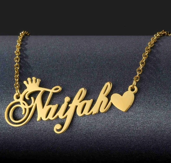 Gold Plated Crown With Heart Name Necklace