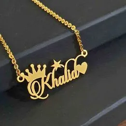 Gold Plated Crown With Heart Name Necklace - morya dukan